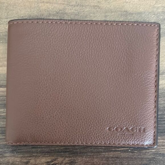 Coach Brown Leather Wallet with Pebbled Texture - Picture 1 of 5